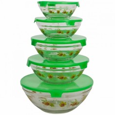 Набор стеклянных контейнеров круглых с пластмассовыми крышками, 5 шт. VT