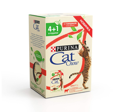 Влажный корм для кошек Cat Chow с говядиной и баклажанами, 85 г, 4+1 шт