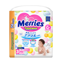 Подгузники-трусики Merries M (6-11 кг), 74 шт.
