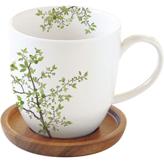 EASY LIFE Natura Кружка 350мл, фарфор с крышкой/подставкой, дерево в коробке