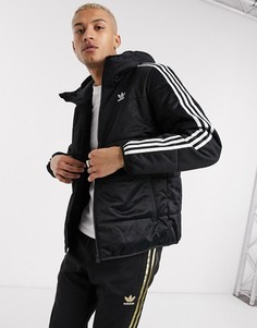 Черный пуховик с 3 полосками adidas Originals