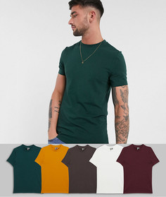 Обтягивающая футболка из органического хлопка с круглым вырезом ASOS DESIGN - Набор из 5 шт. со скидкой-Мульти