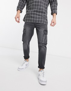 Черные зауженные джинсы с карманами-карго New Look-Черный