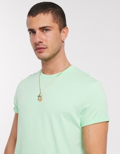 Зеленая футболка с круглым вырезом и отворотами на рукавах ASOS DESIGN-Зеленый