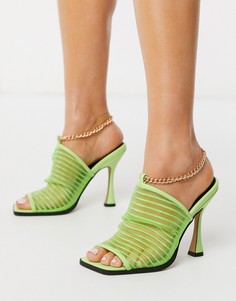 Зеленые босоножки на каблуке с квадратным носком ASOS DESIGN-Зеленый