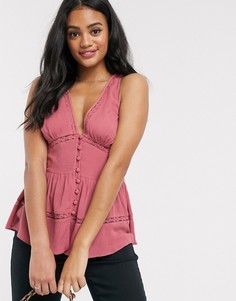 Топ на пуговицах с кружевной отделкой ASOS DESIGN-Бесцветный
