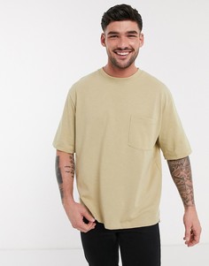 Свободная светло-бежевая футболка из органического хлопка Topman-Светло-бежевый