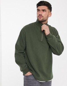 Джемпер цвета хаки с короткой молнией Topman-Зеленый
