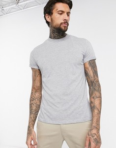 Серая меланжевая футболка с круглым вырезом и отворотами на рукавах ASOS DESIGN-Серый