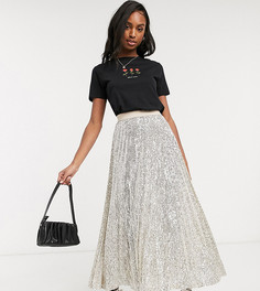 Юбка миди с пайетками серебристого цвета ASOS DESIGN Tall-Серебряный