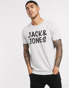 Футболка с большим логотипом бренда Jack & Jones-Серый