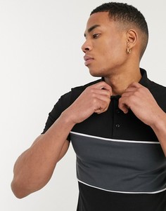 Черная узкая футболка-поло в стиле колор блок ASOS DESIGN-Черный