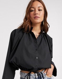 Рубашка с длинными рукавами и сборками по нижнему краю ASOS DESIGN-Черный