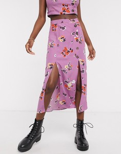 Юбка миди с пуговицами и цветочным принтом от комплекта ASOS DESIGN-Мульти