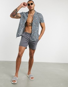Серая рубашка с отложным воротником и крупным принтом ASOS DESIGN-Серый