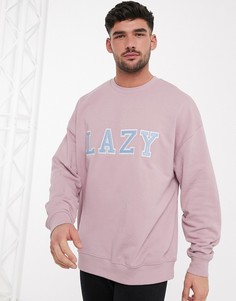 Лавандовый джемпер с надписью "lazy" Topman-Розовый