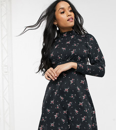 Черное платье мини с объемными рукавами и цветочным принтом River Island Petite-Черный