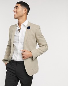 Бежевый супероблегающий пиджак из ткани с добавлением шерсти ASOS DESIGN wedding