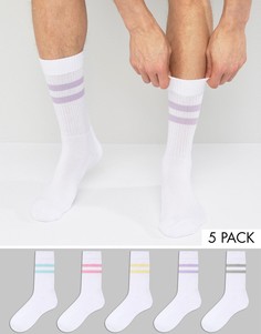 5 пар белых носков в спортивном стиле ASOS-Белый