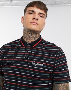 Поло в полоску из органического хлопка с вышивкой "Original" ASOS DESIGN-Черный