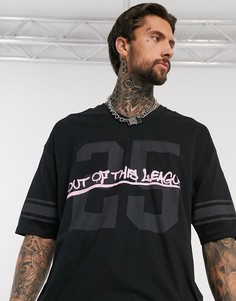 Длинная oversized-футболка из органического хлопка с принтом ASOS DESIGN-Черный