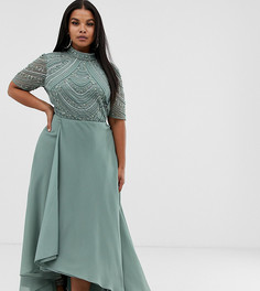 Платье макси с короткими рукавами и отделкой на лифе ASOS DESIGN Curve-Мульти