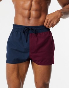 Короткие шорты для плавания со вставками ASOS DESIGN-Синий