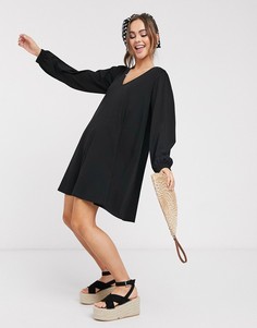 Черное свободное платье мини с пышными рукавами ASOS DESIGN-Черный