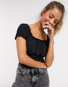 Черный топ в рубчик New Look