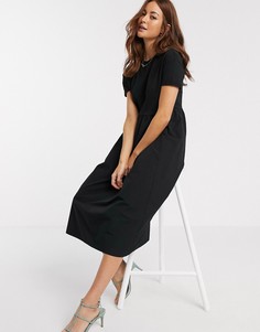 Черное платье-футболка макси из поплина River Island-Черный