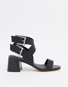 Черные босоножки на блочном каблуке с ремешками River Island-Коричневый