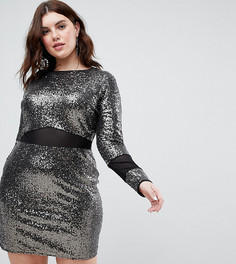 Платье мини с пайетками и сетчатыми вставками ASOS CURVE-Черный