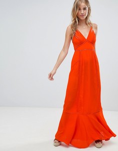 Платье макси с вышивкой ришелье ASOS DESIGN-Красный