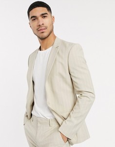 Светло-бежевый приталенный пиджак в тонкую полоску ASOS DESIGN