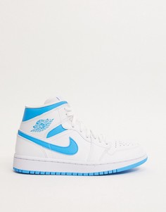 Бело-синие кроссовки средней высоты Nike Air Jordan 1-Белый