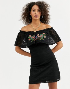 Платье с кружевным верхним слоем и вышивкой Urban Bliss-Черный