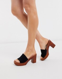 Черные кожаные босоножки-мюли на блочном каблуке Steve Madden-Черный