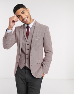 Бордовый фактурный супероблегающий пиджак в мелкую клетку ASOS DESIGN-Красный