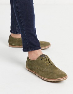 Замшевые туфли хаки на шнуровке Base london-Зеленый