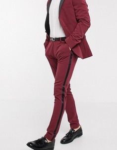 Бордовые супероблегающие брюки под смокинг ASOS DESIGN-Красный