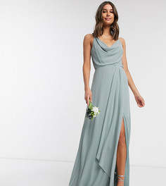 Шалфейно-зеленое платье макси со свободным воротом и шлейфом TFNC Tall bridesmaid-Зеленый