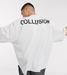 Серая меланжевая футболка в стиле oversized с логотипом COLLUSION-Серый