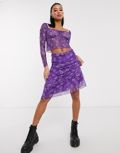 Сетчатая юбка миди с цветочным принтом от комплекта Motel-Фиолетовый