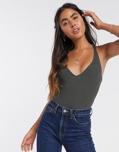 Трикотажный боди с корсетной отделкой ASOS DESIGN-Зеленый