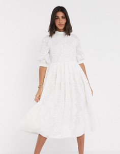 Свободное платье миди кремового цвета ASOS DESIGN Premium-Кремовый