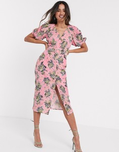 Чайное платье миди с вышивкой ришелье и пуговицами ASOS DESIGN-Розовый