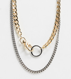 Ожерелье из двух цепочек золотистого и серебристого цвета Reclaimed Vintage inspired-Золотой