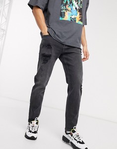 Суженные книзу черные джинсы с рваной отделкой ASOS DESIGN-Черный