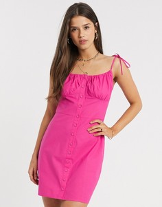 Платье мини с завязывающимися бретельками и пуговицами Fashion Union-Розовый