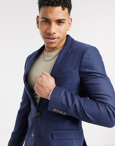 Темно-синий супероблегающий пиджак с добавлением шерсти и узором "в елочку" ASOS DESIGN